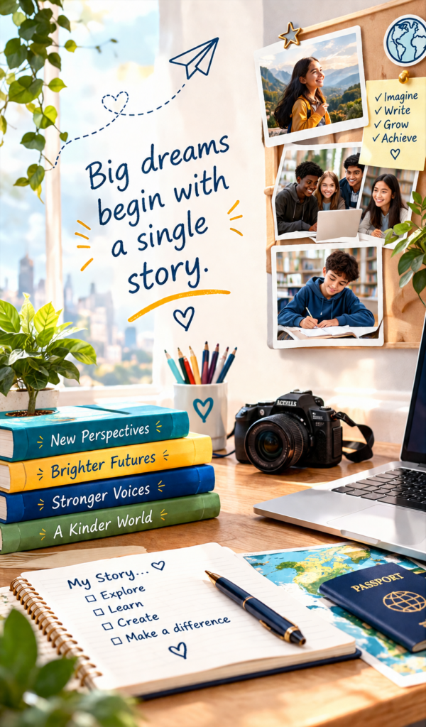 our story. shows dreams of young writer and achievements and confidence in writing